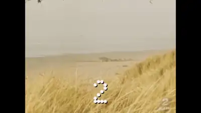 Countdown graphic with a large white dotted number 2 over a beach and dune grass, with a faint KTVI logo